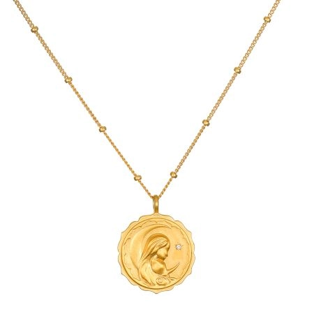 Protective Goddess Gold Necklace, Brass with 22k gold plated, white cz stone Necklace